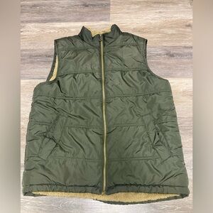 Military Green Puffer Vest with Gold Zipper